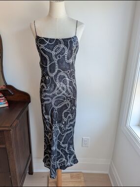 'Heavy Metal' Silk Chain Print Slip Midi Dress